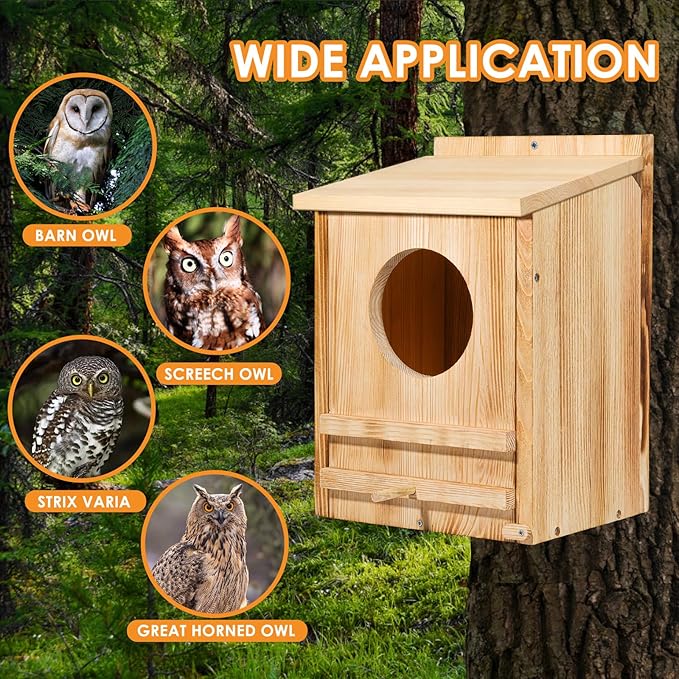Large Barn Owl House,15.8*10.6*8.7IN Owl Nesting Box For Outside,Wooden Nest House,Large Handmade Bird Houses For Outside,Suitable For Wildlife Barn,Eastern Screech,Great Horned,Easy Assembly Required