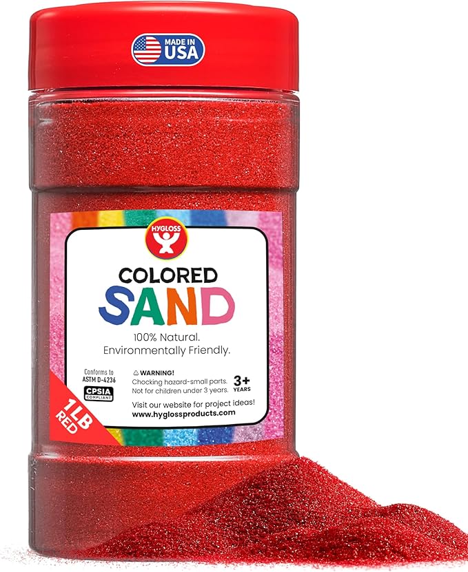 Hygloss Colored Sand for Crafts – 1 lb Bottle, Red – Vibrant Colorful Fine Sensory Play Sand Art Kits for Kids – Classroom Activities for Children 3 4 5 6 7 8 9 10 11 12 – Safe for Ages 3+