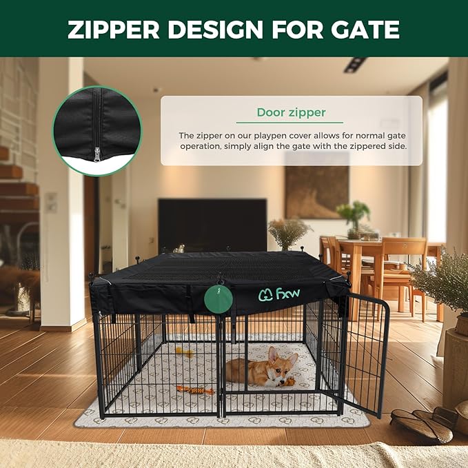 FXW Rollick Unleashed Dog Playpen for Indoor, Yard, RV Camping, 24 inch 6 Panels Dog Pen with Playpen Cover for Small and Puppy Dogs, Black│Patented