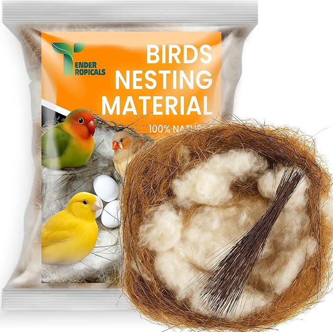 Natural Bird Nesting Material for Birds – 2.1 oz Blend of Coconut Fiber, Kapok Cotton,Palmyra Fiber – Safe Nesting Bedding for Wild Birds, Finches, Parrots, Hamsters, Small Pets
