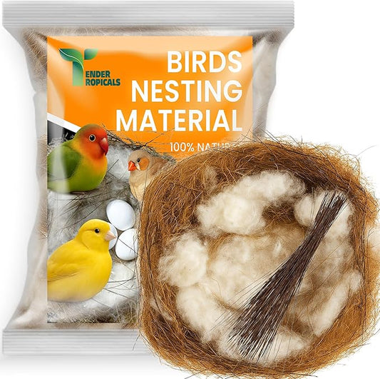 Natural Bird Nesting Material for Birds – 2.1 oz Blend of Coconut Fiber, Kapok Cotton,Palmyra Fiber – Safe Nesting Bedding for Wild Birds, Finches, Parrots, Hamsters, Small Pets