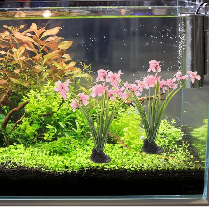 Garneck 2pcs Fake Fish Tank Decorations Aquarium Plants: Pink Artificial Plastic Aquarium Plant Ornaments for Desktop Betta Freshwater Fish Tank Accessories Decor