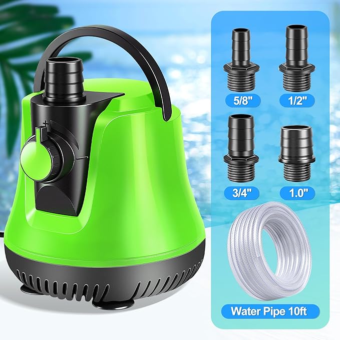 Sump Pump Submersible, Water Pump with Adjustable Flow, Pool Cover Pump Above Ground, Electric Portable Water Removal Pump, Water Pump for Pool Draining with 10ft Hose, 4 Adapters, 950GPH