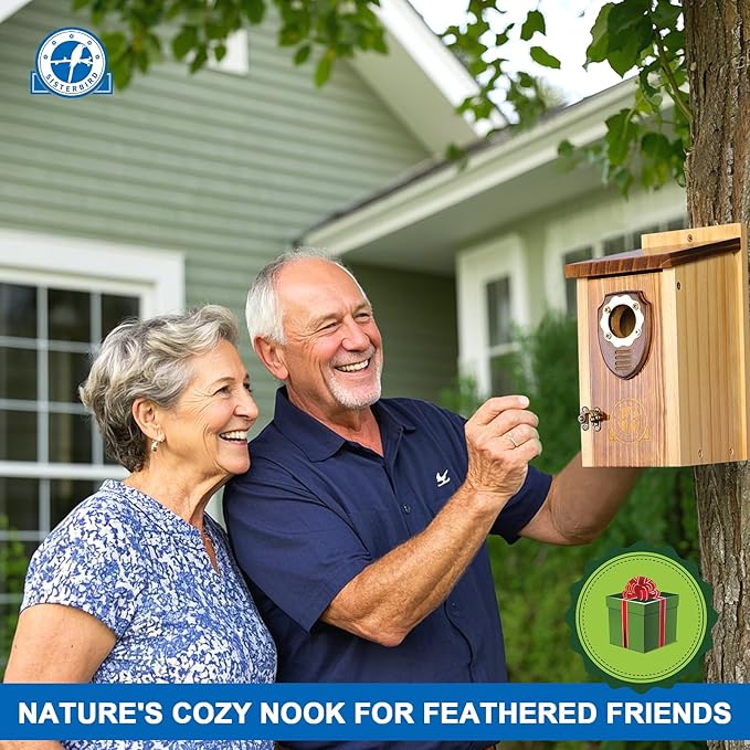 SISTERBIRD Bird Houses for Outside, Premium Wooden Bluebird Houses for Outside, Assembly Birdhouses for Outdoors, Weatherproof Bird House, Bluebird Finch Swallow Wren Chickadee