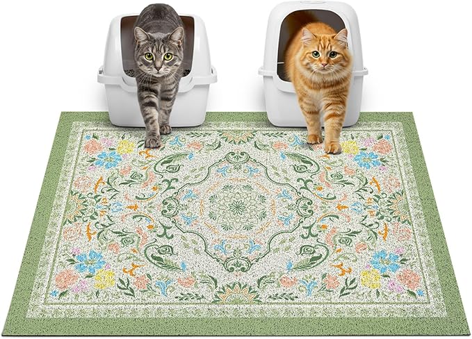 Glittme Cat Litter Mat with Non-Slip Bottom Litter Box Mat 33"X22" Litter Trapping Mat Easy to Clean Washable Cat Food Mat for Kitty,L