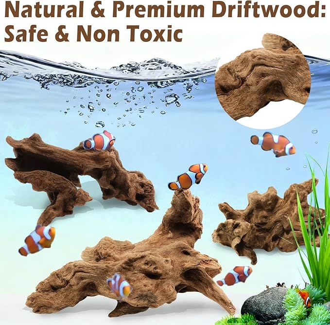 6PCS Natural Driftwood for Aquarium & Reptile Tank, 3–6 Inches Unique Wood Decor for Fish Tank, Turtles, Lizards, Snakes, Natural Driftwood for Home Decor