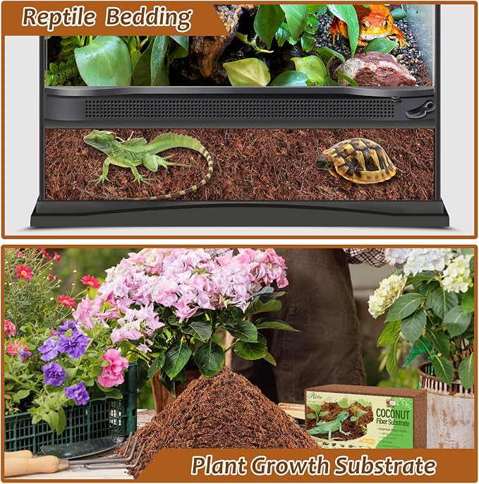 Riare 8 Pack Natural Coconut Fiber Substrate, Coco Coir Reptile Bedding | Coconut Husk Reptile Substrate for Tortoises, Hermit Crabs, Snakes, Bearded Dragon, Geckos, Reptile Enclosure/Terrarium Setup