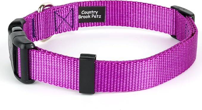 Country Brook Petz - Everyday Nylon Dog Collar and Leash - 10+ Cool Colors (1 Inch, Extra Large, Bright Purple)