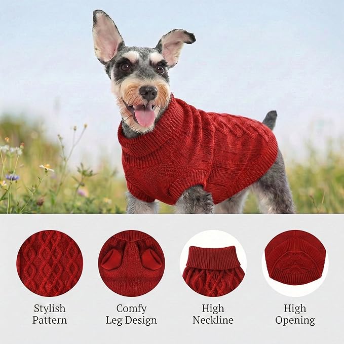 Small Medium Dog Sweater, Soft Breathable Knit Pet Clothes for Spring Transition, Lightweight Red Puppy Outfit for Pomeranian, Yorkie, Pug (Red, L)