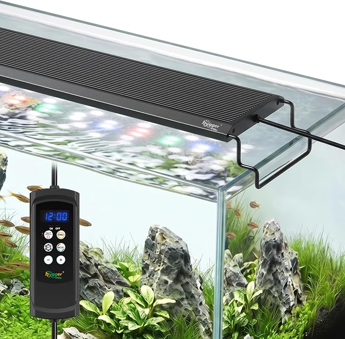 hygger Aquarium Light, 60W Full Spectrum Fish Tank LED Light, 24/7 Remote Control Adjustable Timer, Brightness and Color, Extendable Bracket, Power-Off Memory Plant Growth Lamp, Fits 48-52 Inch Tank