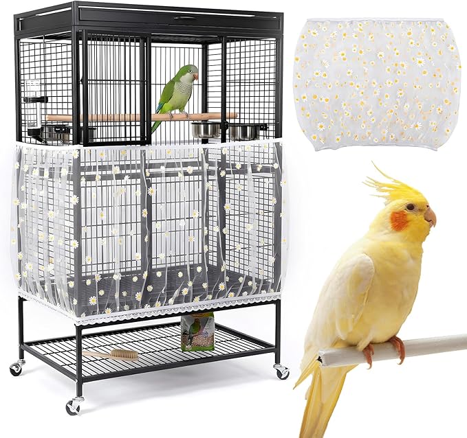 Universal Bird Cage Seed Catcher, Nylon Mesh Stretchy Skirt Bird Cage Net for Round Square Cages, Feather Debris Containment, Airy Soft Cover