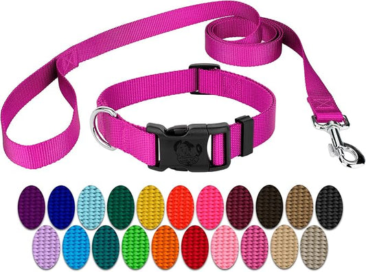 Country Brook Petz - Everyday Nylon Dog Collar and Leash - 10+ Cool Colors (1 Inch, Extra Large, Fuchsia)