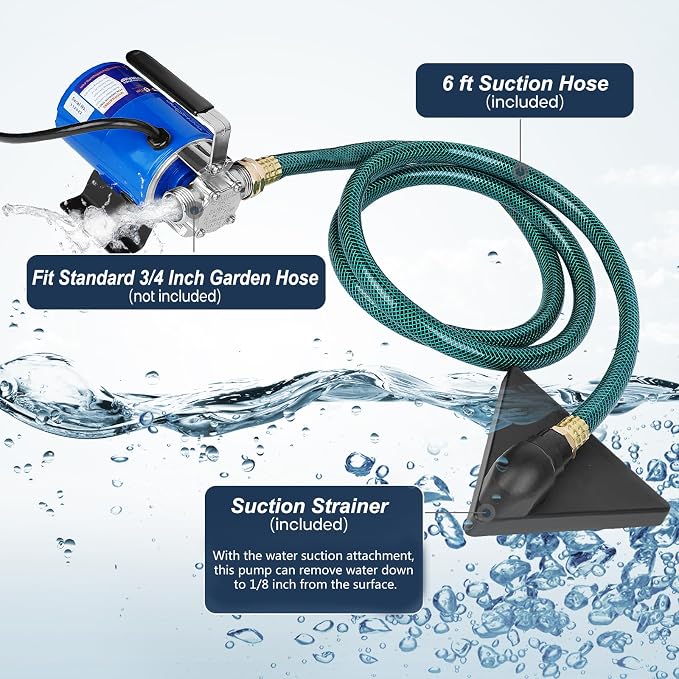 TecHome Electric Water Transfer Pump, 115V 1/10HP 330GPH Water Pump. | with ON/OFF Switch and Water Suction Hose Kit.