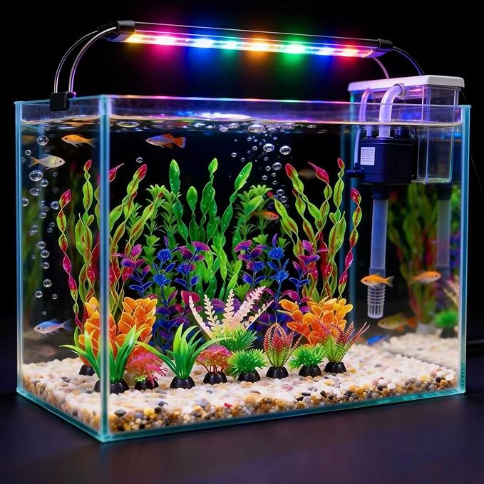 Artificial Aquarium Plants Set, Plastic Fish Tank Decorations, Fish Tank Decor for Betta Goldfish (18pcs-Colorful)