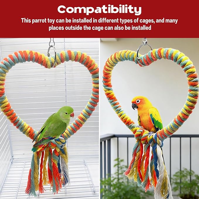 Bird Rope Swing Toy Parrot Climbing Perch Stand for Cockatiel Conure Cage Hanging Decor Parrot Natural Wood Stand Perch, Swing Natural Parrot Perch(Color)