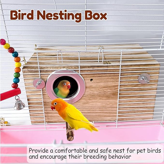 Tfwadmx Large Parakeet Nesting Box, Bird Nest Breeding Box, Wood Parrot Nest Box with Perch Bird Cage House for Cockatiel Lovebirds Budagie Canary Finch (XL)