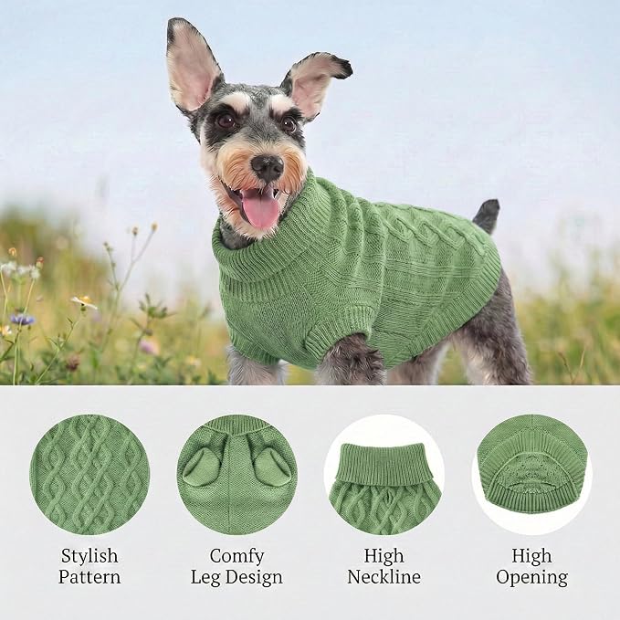Small Dog Warm Winter Sweater Pet Clothes Knitwear for Small to Medium Breeds Dog Outfits (Green S)…