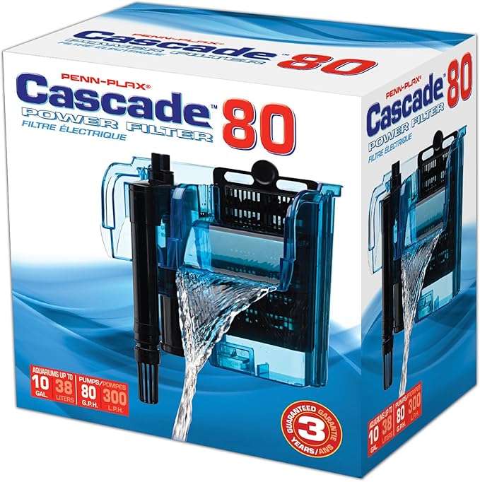 Penn-Plax Cascade 80 Power Filter – Hang-On Filter with Quad Filtration – Great for Freshwater and Saltwater Setups