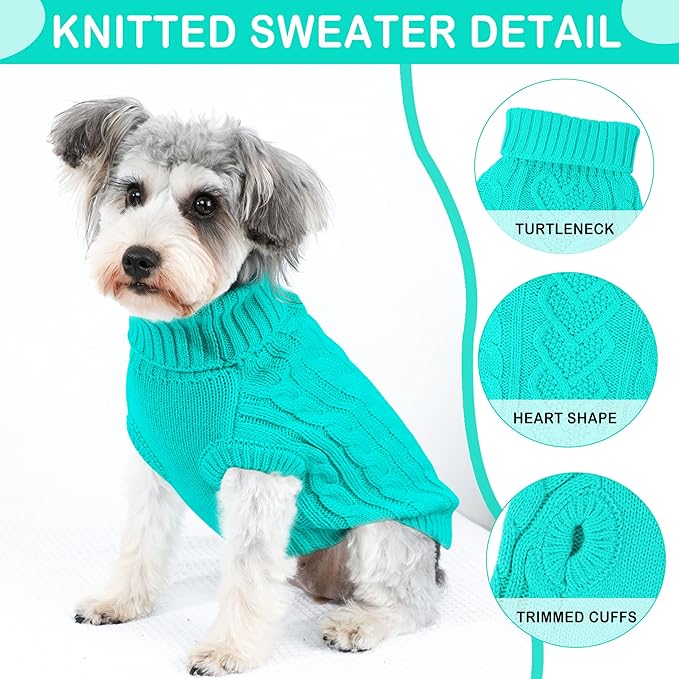 Dog Sweaters Small Dog Clothes for Winter Solid Knitted Puppy Sweater Warm Pet Cat Sweater Doggy Pullover Outfit with Heart-Shape Design(Lake Green, Medium)