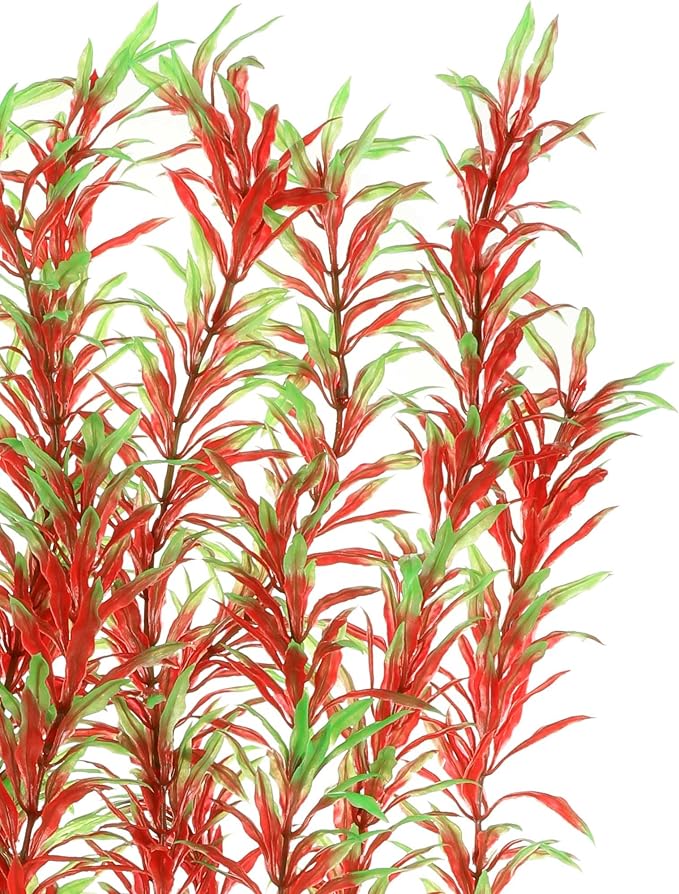 JIHAQUA Aquarium Decor Plastic Plants Extra Large 21 Inch Artificial Plants | Tall Fish Tank Decorations (Wine 2pcs)