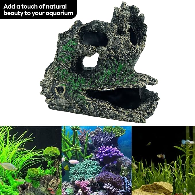 1 Pcs Resin Driftwood Aquarium Ornament | Natural Sunken Wood‑Style Fish Tank Hideout Cave Non‑Toxic Decor for Terrarium Paludarium