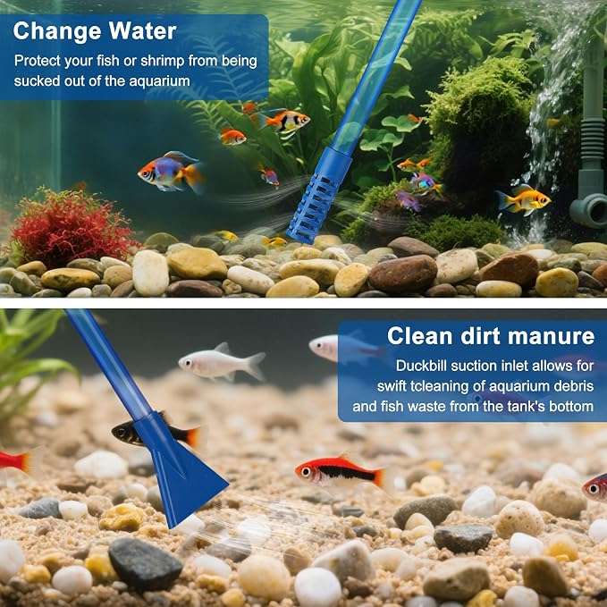 Aquarium Siphon Vacuum Cleaner Kit with Fish Net Ideal for Gravel Vacuum | Fish Tank Cleaner Kit for Aquarium Fish Tank Sand Cleaning and Water Change