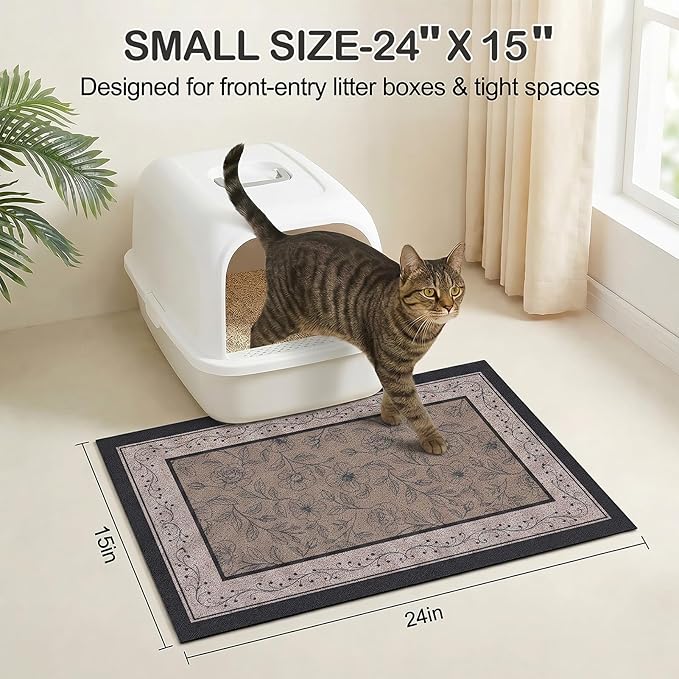 Glittme Cat Litter Mat with Non-Slip Bottom Litter Box Mat 24"X15" Litter Trapping Mat Easy to Clean Washable Cat Food Mat for Kitty,S