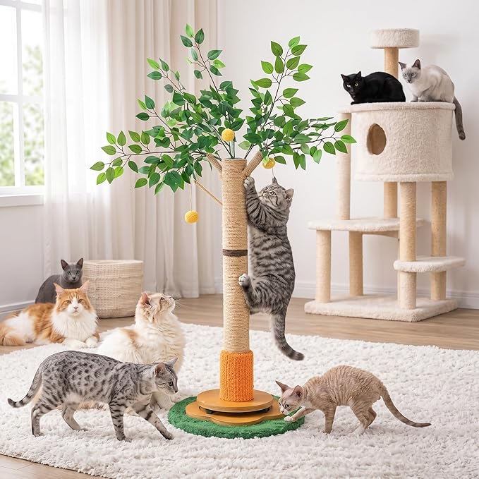 Nuanchu 41 Inch Tall Cat Scratching Post Tree for Indoor Cats Adults, Scratcher Tree Tower with Sisal Rope, Large Cats Scratching Posts with Hanging Ball for Kittens and Medium Large Pet