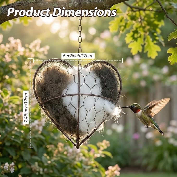 Alpaca Fiber Bird Nesting Heart - Refillable Bird Nesting Material Holder for Wild Birds, Hummingbird Nesting Material, Heart Shaped Nesting Material for Birds, Outdoor Garden Decor