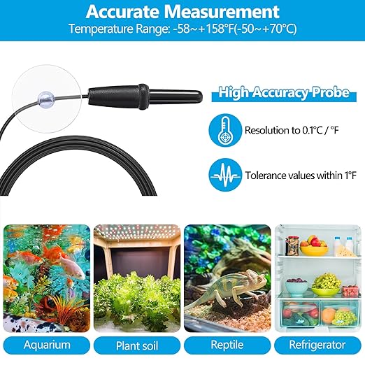 DaToo Aquarium Thermometer with Large LCD Display Fahrenheit/Celsius(℉/℃) Fish Tank Thermometer for Aquarium Reptile Terrarium Digital Water Thermometer with Suction Cup(2 Pack)