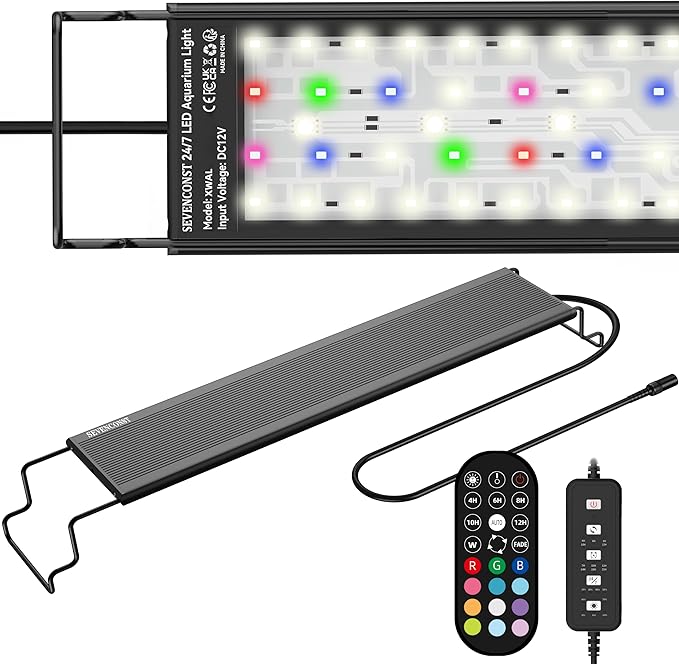 24/7 LED Aquarium Light with Remote for 30-36 Inch Plant & Fish Tank IP68, 12-Color & Gradient & Full Spectrum Light with Timer, Auto On/Off, Brightness, Extendable Brackets for Freshwater