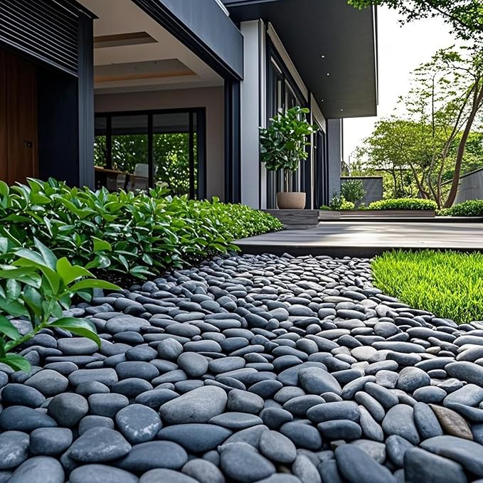 FANTIAN 5 lbs Black Stones, 2-3 Inch River Rocks for Planters | Natural Decorative Black Pebbles Rocks for Outdoor Landscaping, Aquarium, Garden, Walkways, Fountain, Painting