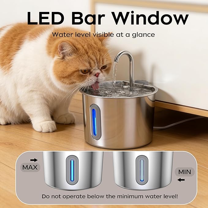 Cat Water Fountain,74oz/2.2L Cat Fountain Stainless Steel for Drinking Indoor,Ultra Quiet Pet Water Dispenser for Cat& Small Animals (2.2L cat Water Fountain)