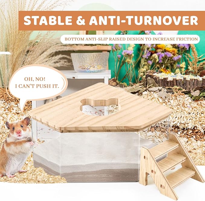 Hamster Sand Bath Box Container, Hamster Bath Sand Gerbil Sand Bath Hamster Dust Bath, Hamster Litter Box Chinchilla Dust Bath Hamster Accessories(Pentagon+Ladder) (Pentagon+Ladder)