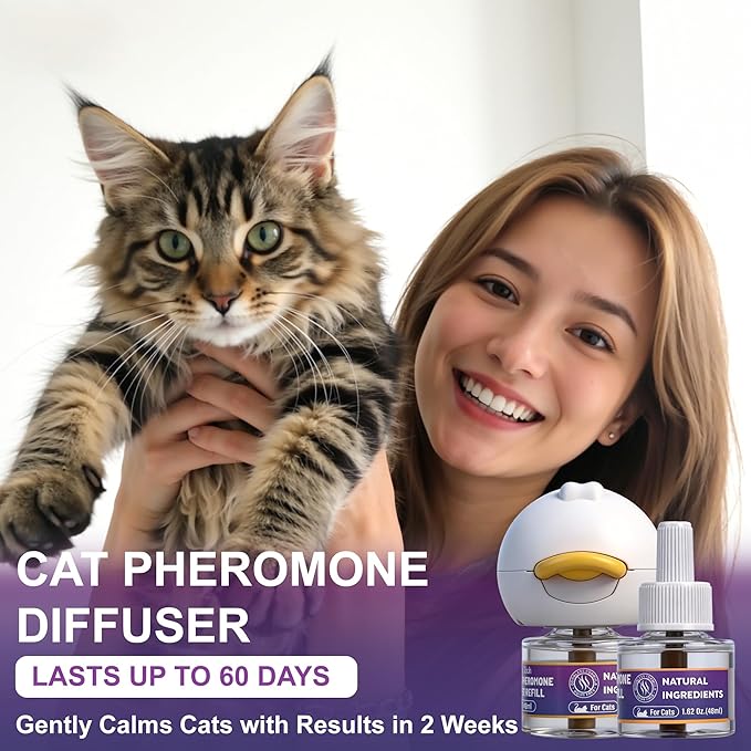 Cat Calming Pheromone Diffuser, Cat Anxiety Relief Diffuser Plug in Calmer with 2 Diffusers & 4 Refills, Reduce Cat Anxiety, Cat Fighting, Urine Marking, Scratching & Stress 48ml/Bottle for All Cats