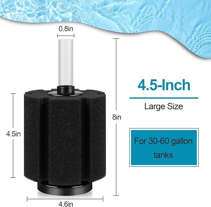 Large Aquarium Bio Sponge Filter, Fits Aquarium Tanks Up to 60 Gallons | Large Quiet Bio Sponge Filter for Freshwater Betta Fry, Shrimp and Small Fish 3 Pack