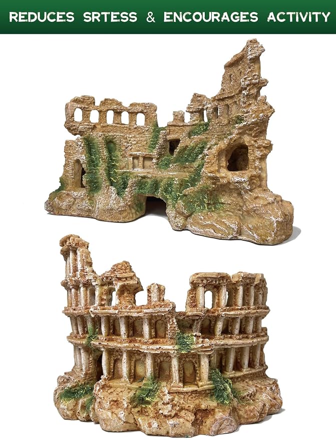 Fish Tank Decor - Antique Roman Column Ruin Ornament for Aquarium, Aquarium Hideout with European Castle Texture for Betta, Guppy, Shrimp - Safe Aquatic Decoration, Fish Hiding House