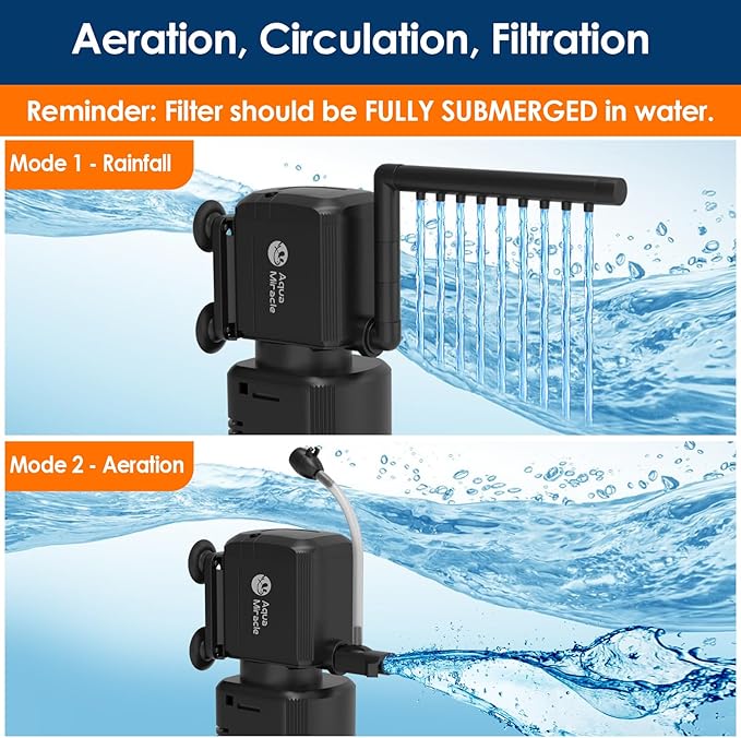 AquaMiracle Aquarium U-V Filter for Green Water Control with Timer, with Filter Sponge, Fish Tank Filter Turtle Filter with Aeration/Rainfall Mode for 40-150 Gallon Aquariums Freshwater and Saltwater