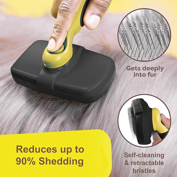Pet Republique Retractable Slicker Brush - for Dogs, Cats, Rabbits, Any Long Haired Breed Pets – Reduce Shedding - Self Cleaning Design