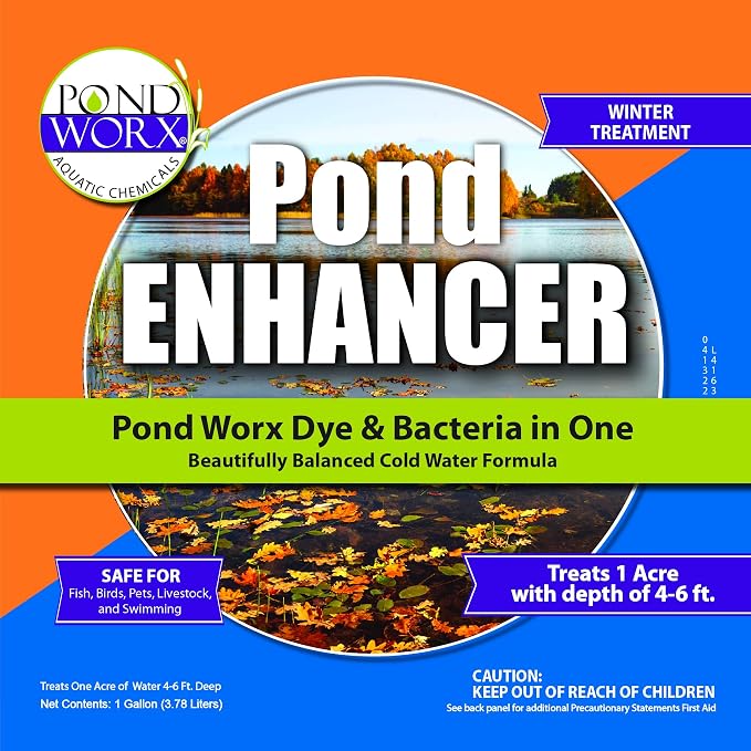 Pond Enhancer Gallon - Pondworx Concentrated Blue Dye with Pondworx Bacteria, 2 in 1 Formulation - Treats 1 Acre - Safe for Fish, Wildlife, Pets & Children