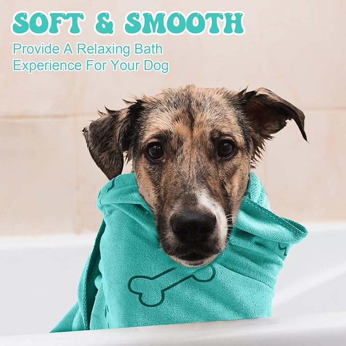 Peryiter 8 Pcs Dog Towels Pet Bath Drying Towels 55 x 28 Inches Large Absorbent Microfiber Quick Fast Drying Soft Beach for Lightweight Cat and Puppy Shower Essentials Cleaning Accessories(Cyan)