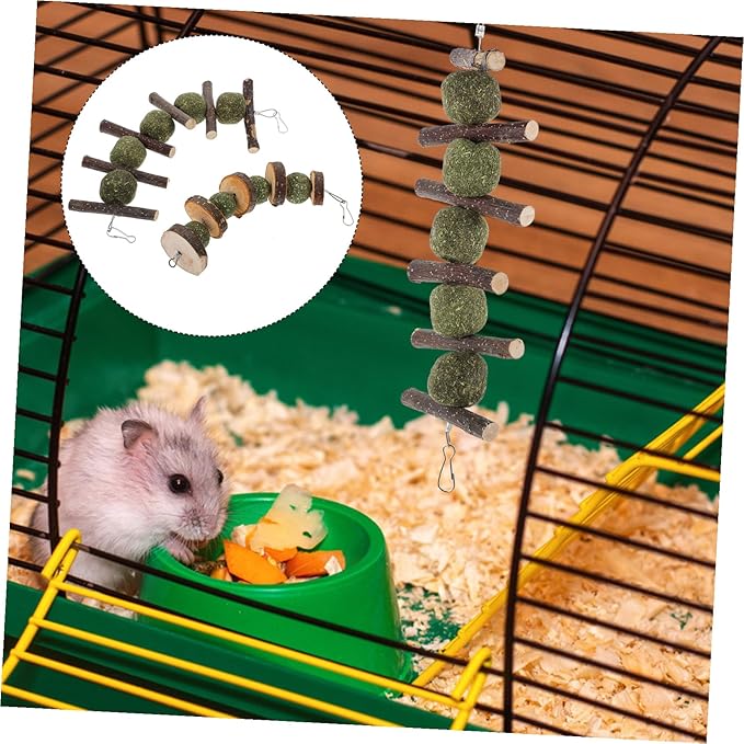 2 Pcs Apple Wood Pet Chewing Sticks Healthy Molar for Hamsters Rabbits Small Furry Animals Interactive Plaything with Natural Grass Components