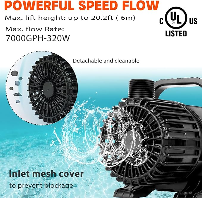 WaterRebirth (7000GPH-320W, UL listed) Large Fountain Submersible Water Pond Sump Pump Aquarium Electric Waterfall Pump Outdoor PS- 7000 (Pack of 2)