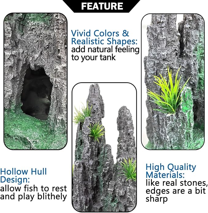 Aquarium Decoration Large and Tall for Fish Tank Rock Cave Hideout | Aquarium Mountain View Stone Ornaments Aquarium Decor Tree House Cave Fish Tank Decoration - Large