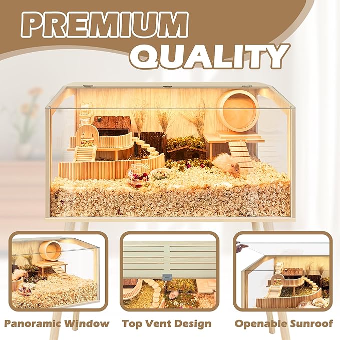 PROLEE Hamster Cage with Legs, Guinea Pig Cages Chew Proof, Hamster House, Hamster Cages and Habitats with Lockable Design, Small Animal Cage, 32" L x 16" W x 40" H