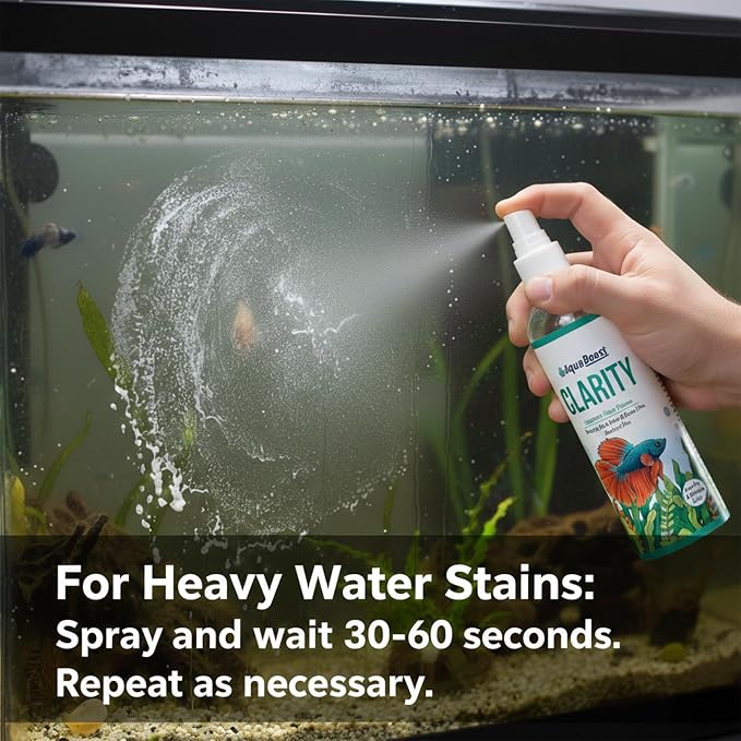 Aquarium Glass Cleaner & Water Spot Remover, 8 oz Kit | Streak-free, ammonia-free spray removes mineral deposits from aquarium glass, acrylic and plastic; includes microfiber cloth