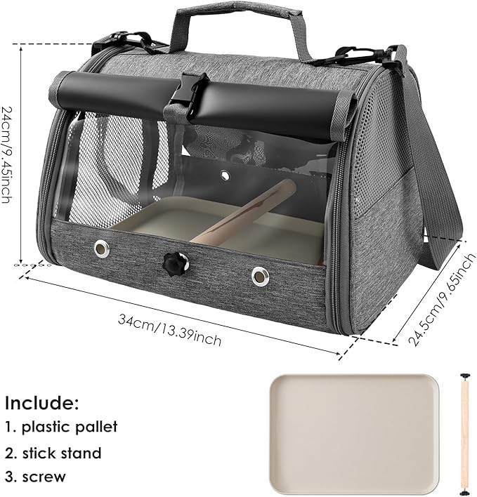 Bird Carrier Bird Travel Cage with Standing Perch Mesh Travel Bag with Clear Windows Lightweight and Portable Parrot Carrier Parakeet Cage for Hiking Camping