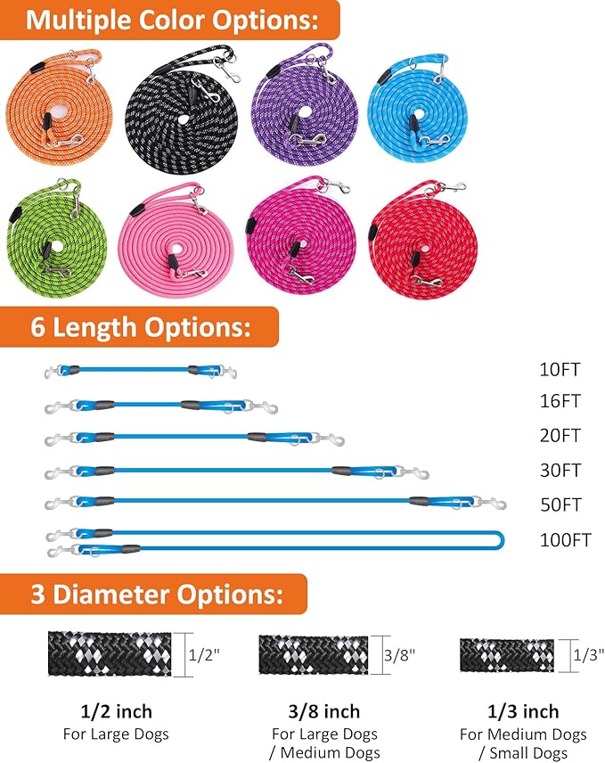 Long Dog Leash for Dog Training 50FT, Heavy Duty Dog Lead for Large Medium Small Dogs Outside Walking, Playing, Camping, or Yard,Red