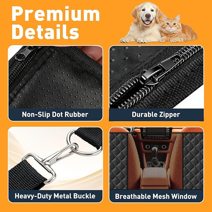 HOB4U Dog Car Seat Cover for Back Seat, Hard Bottom Back Seat Extender for Dogs, Dog Hammock for Car SUV and Trucks - Waterproof, Anti Scratch，Easy to Clean, Supports 400lbs