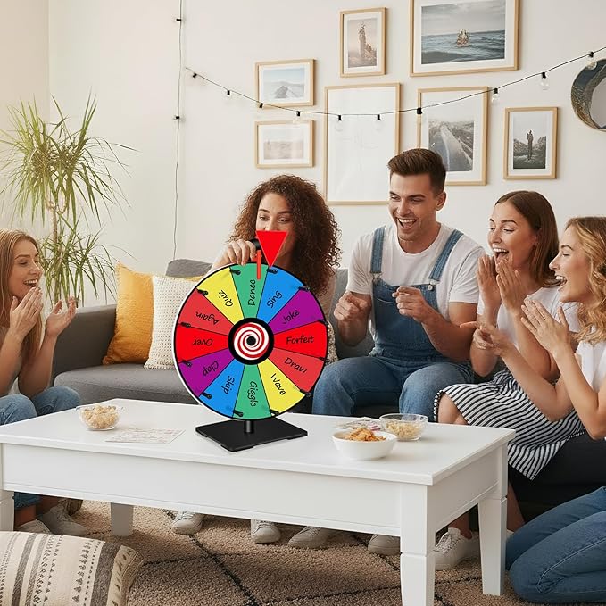 Klvied 12 Inch Prize Wheel, 12 Slot Tabletop Color Spinning Wheel, Carnival Spin Wheel with Dry Erase Markers and Eraser for Trade Show, Fortune Spin Game